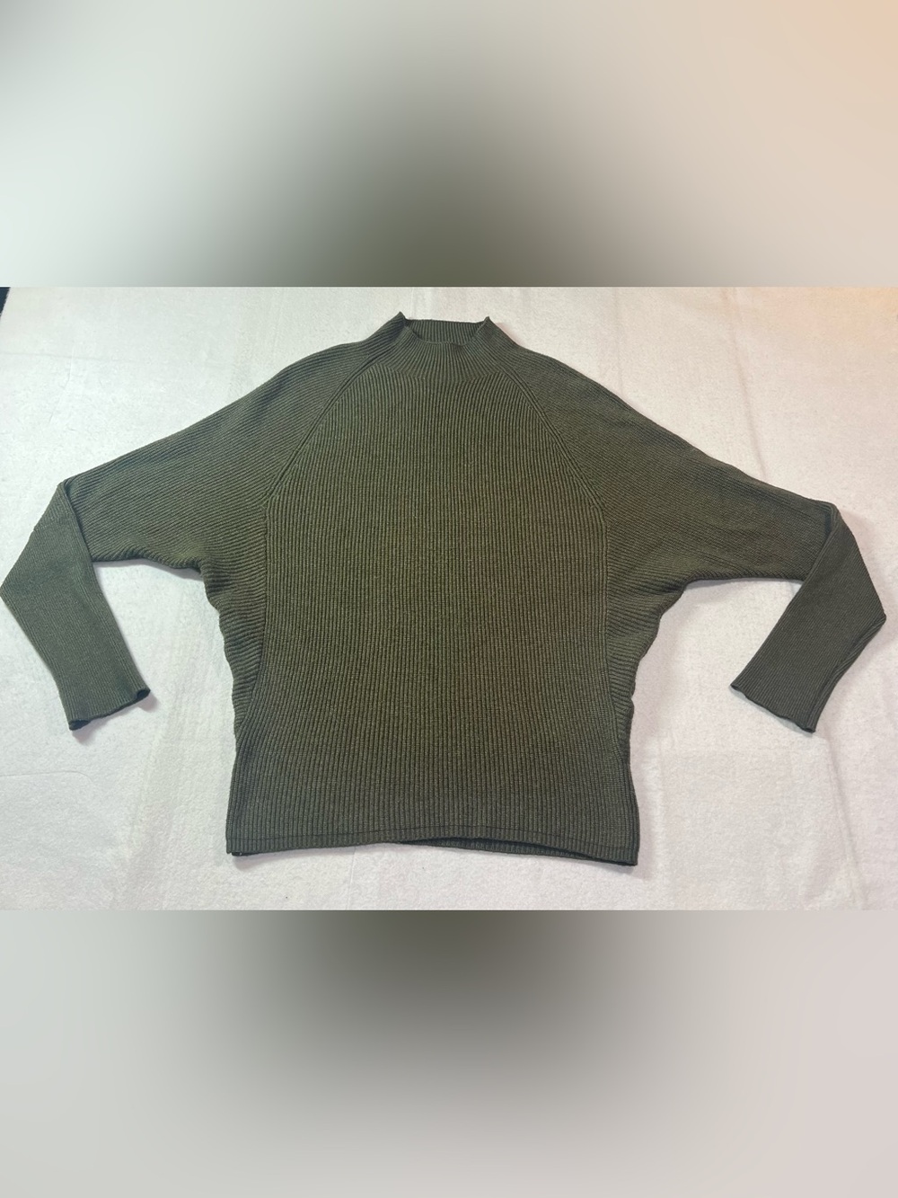 Vila Milano Women’s Ribbed Mock Neck Dolman Sleeve Sweater, Olive Green, Medium